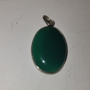 Green Onyx Sterling Silver Pendant Necklace, Oval Charm